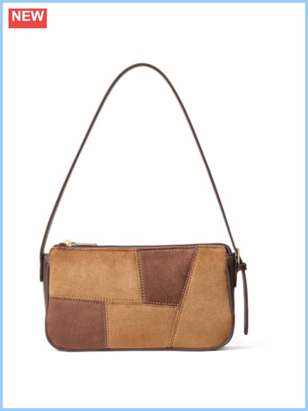 Suede Patchwork Shoulder Bag Y2K Small Purse Adjustable Strap Zip